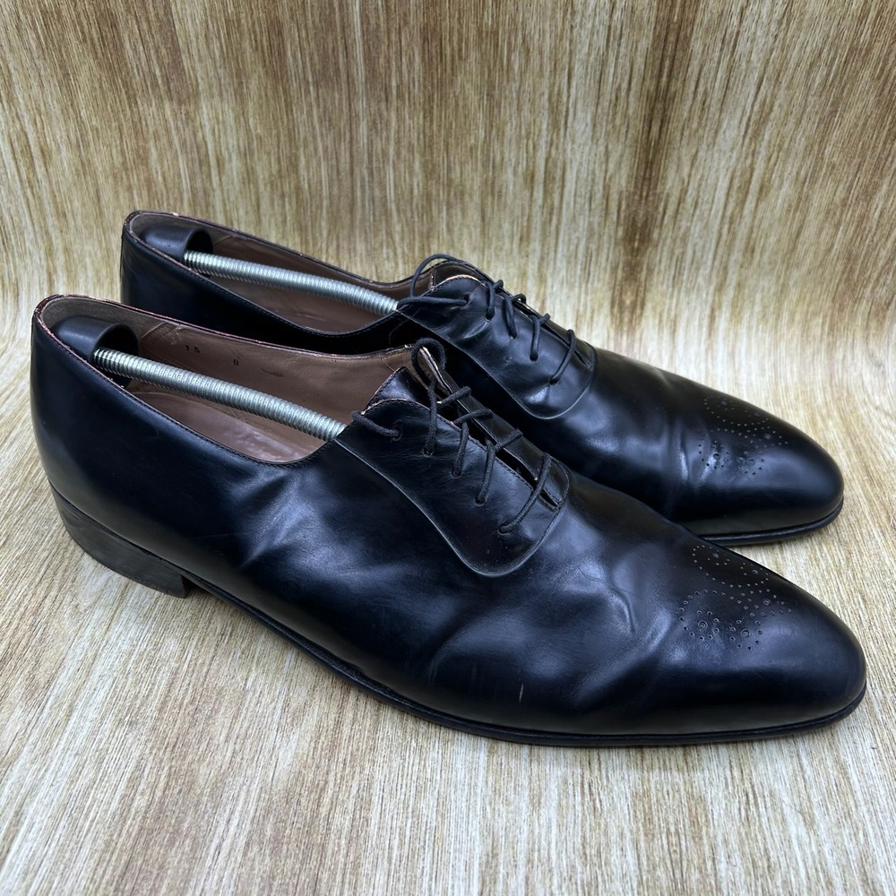 Bally Oxford Dress Shoes Men's 15 B Black Leather Medallion Toe Made in Italy